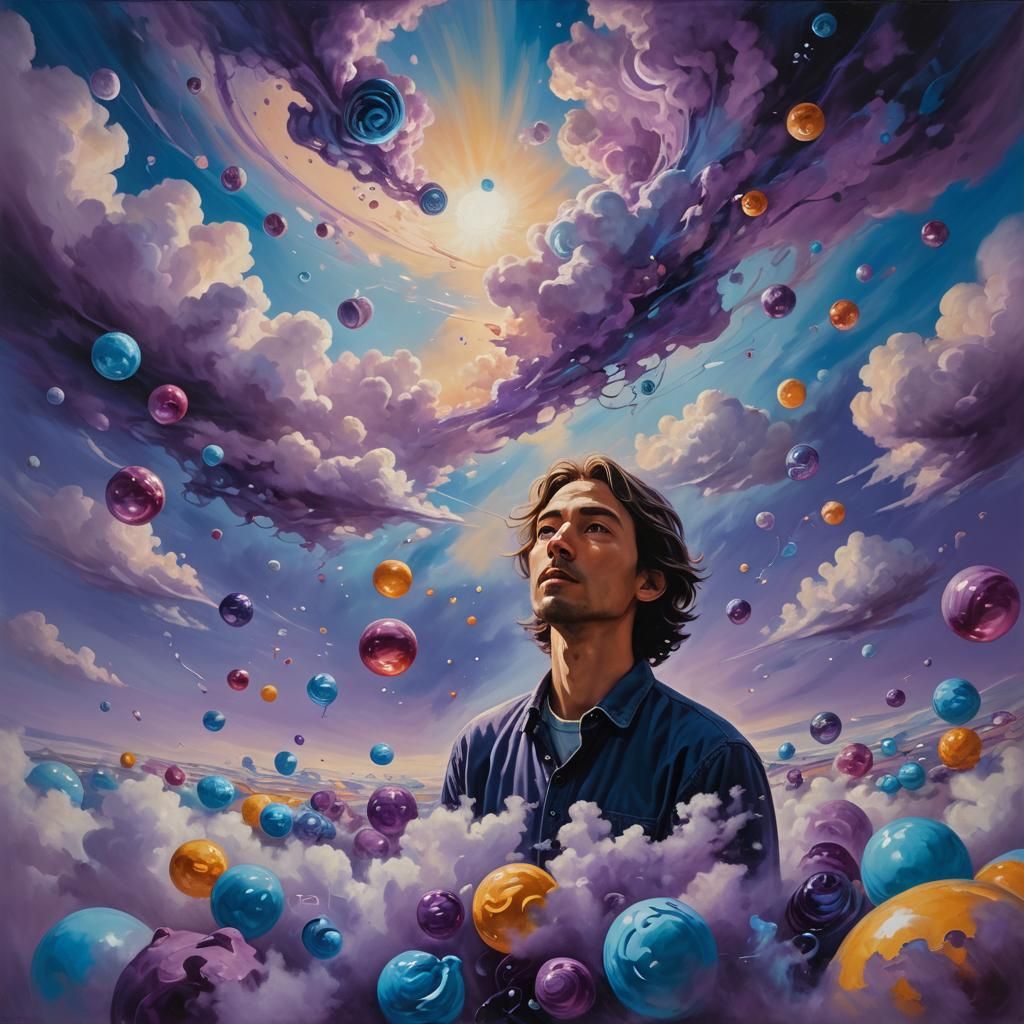 Ethereal Surrealist Masterpiece: Vibrant Dreamer in a World....
