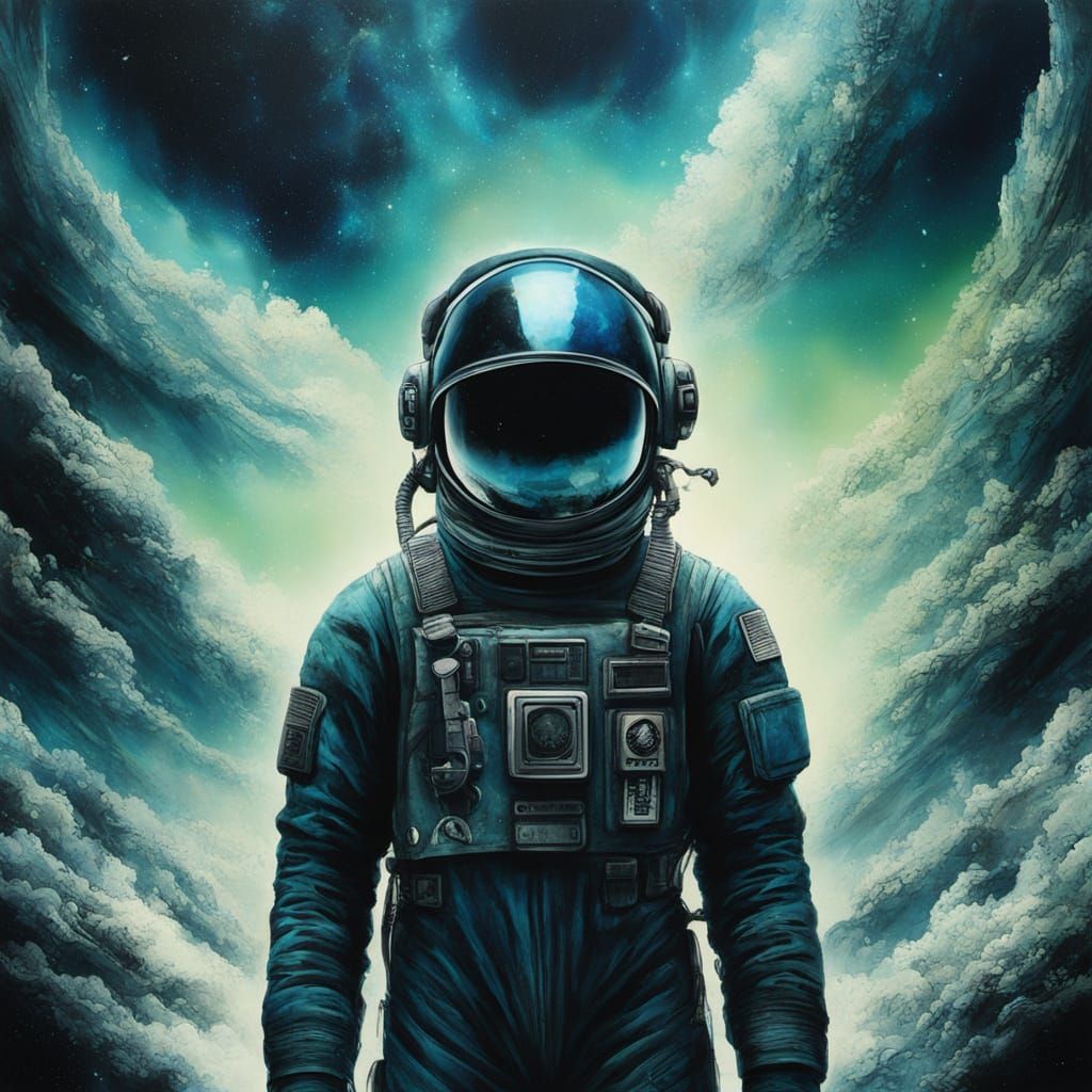 Surreal Astronaut in Abstract Cyberpunk Nebula