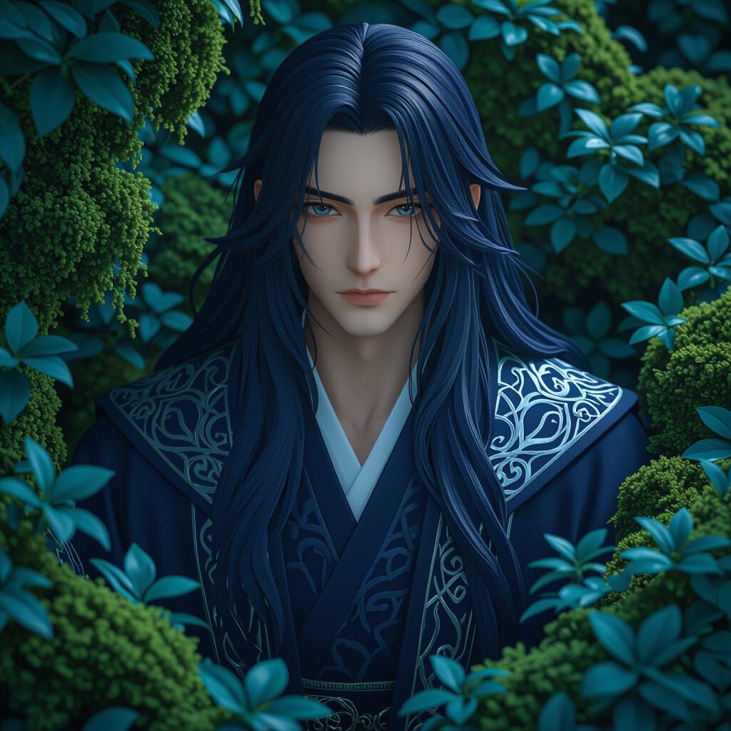 Blue-Haired Archivist in Realistic 3D Anime Style