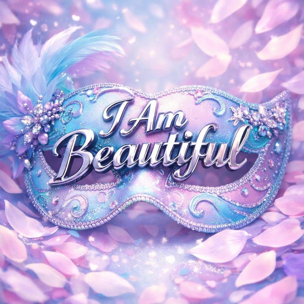 Masquerade Mask With 'I Am Beautiful' Chrome Lettering