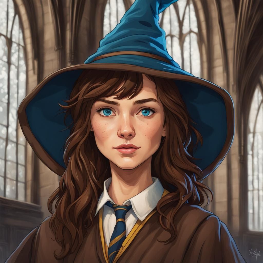 A Young Witch with Ocean Blue Eyes and Brown Hair, Surrounde...