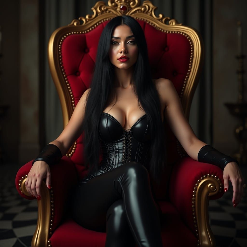 Hyperrealistic Queen on Throne in Latex Outfit