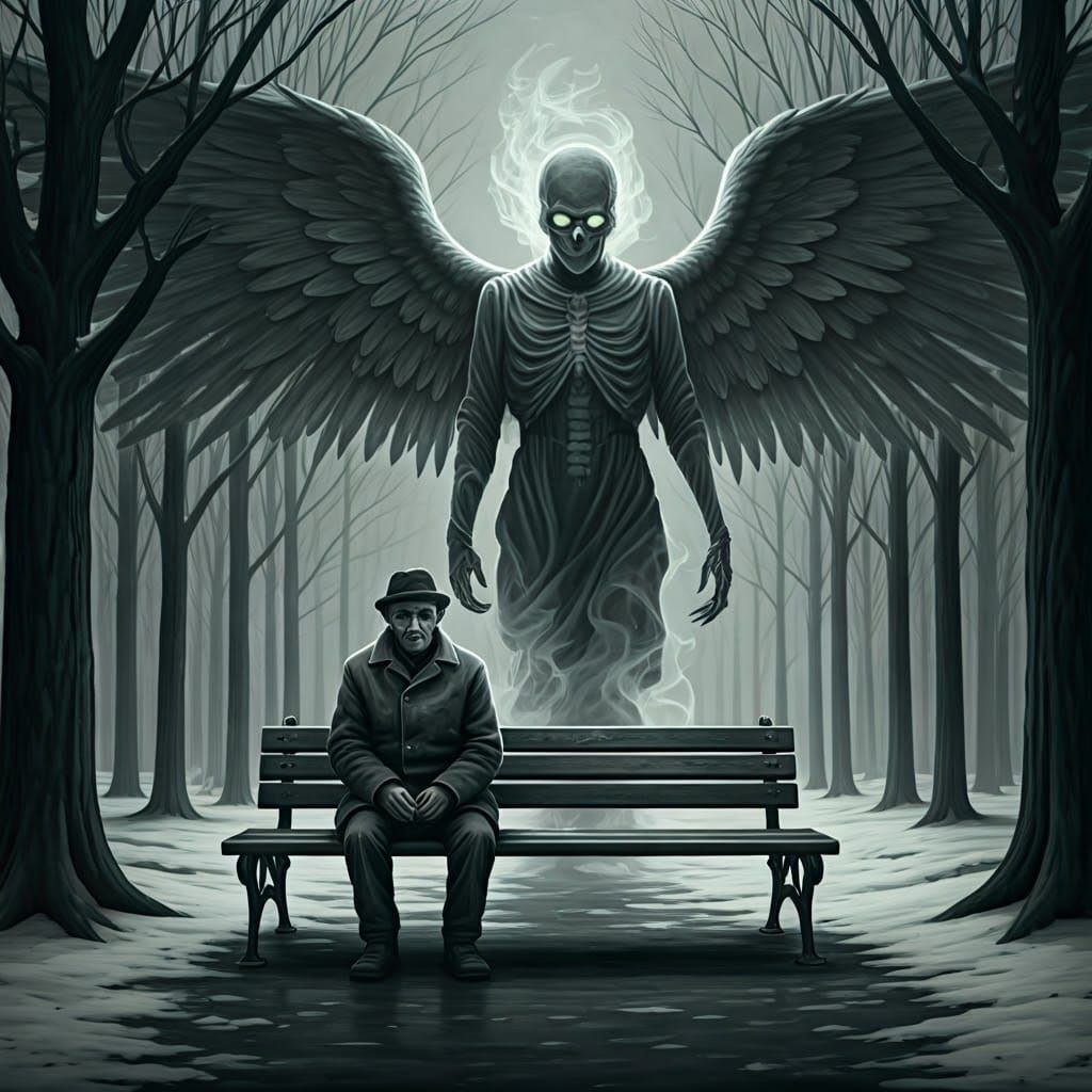 The Angel of Death in Haunting Charcoal Style
