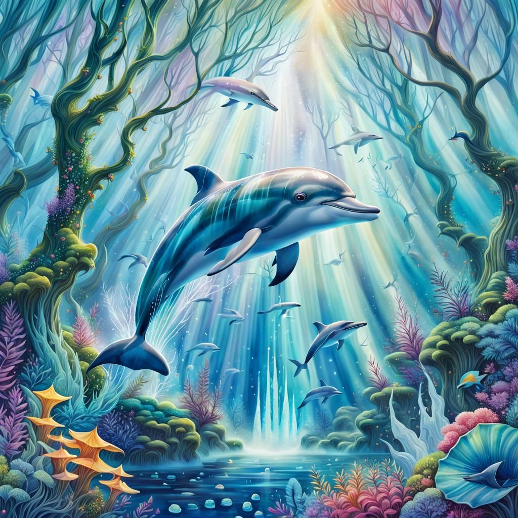 Dolphin in Enchanting Crystal Forest