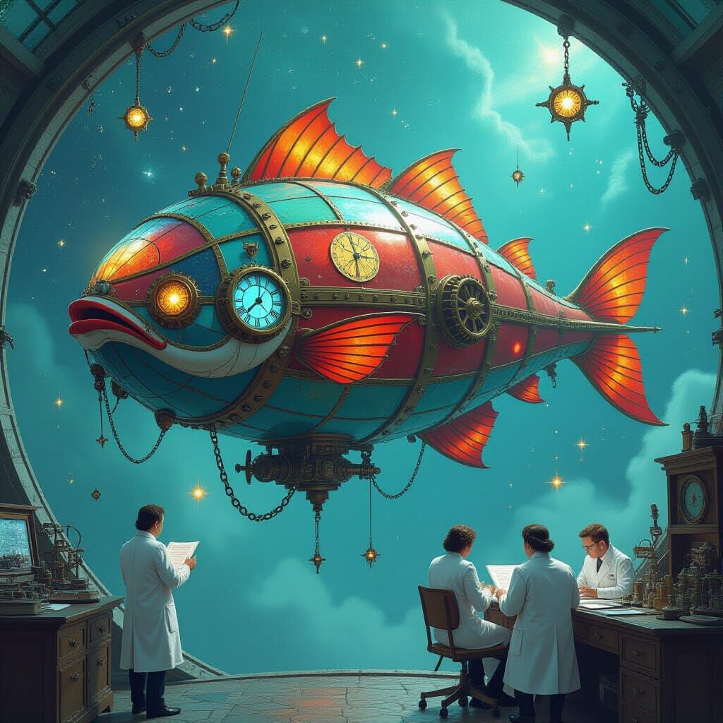 Surreal Steampunk Anglerfish Airship in Nebula