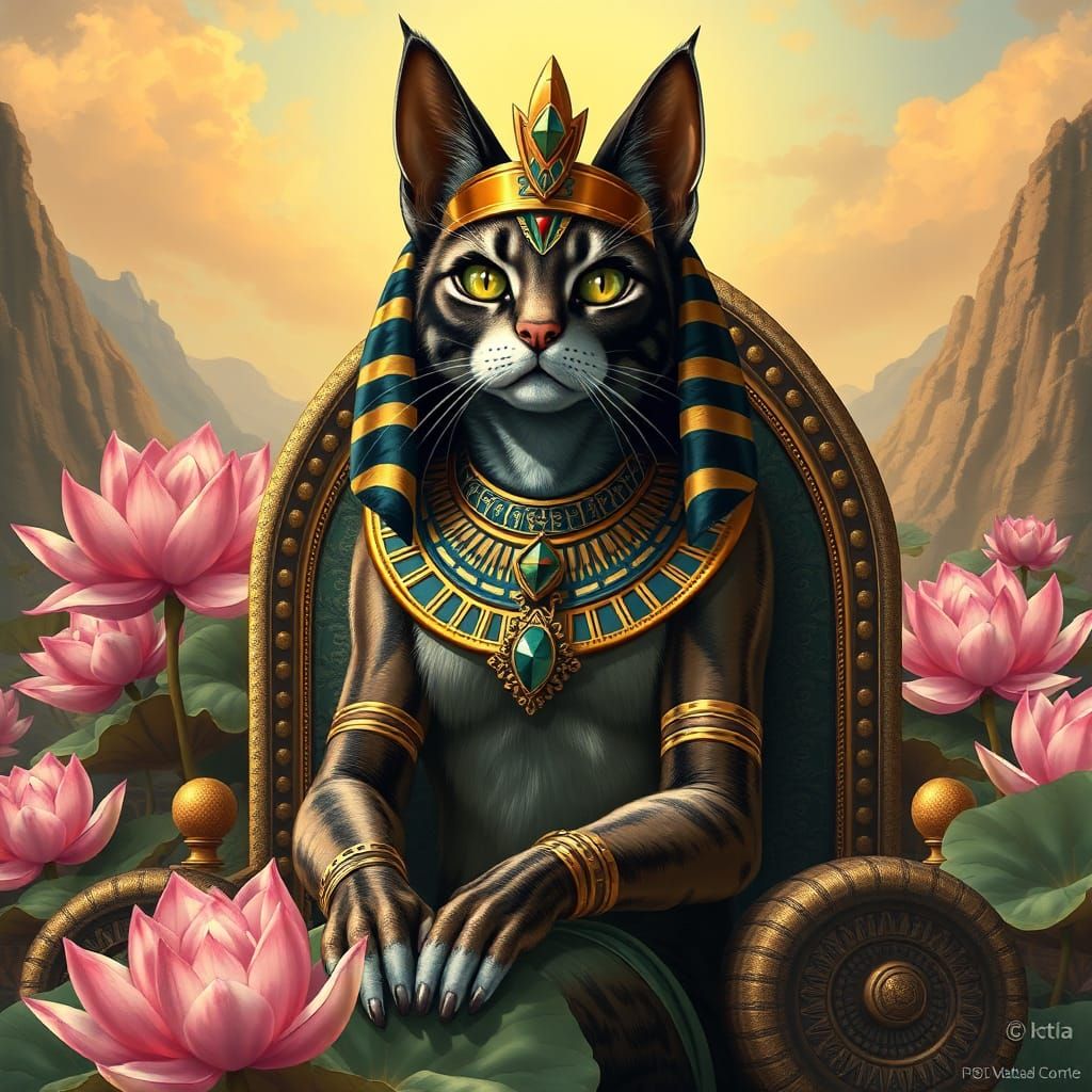 Egyptian Cat Goddess Bast on Throne