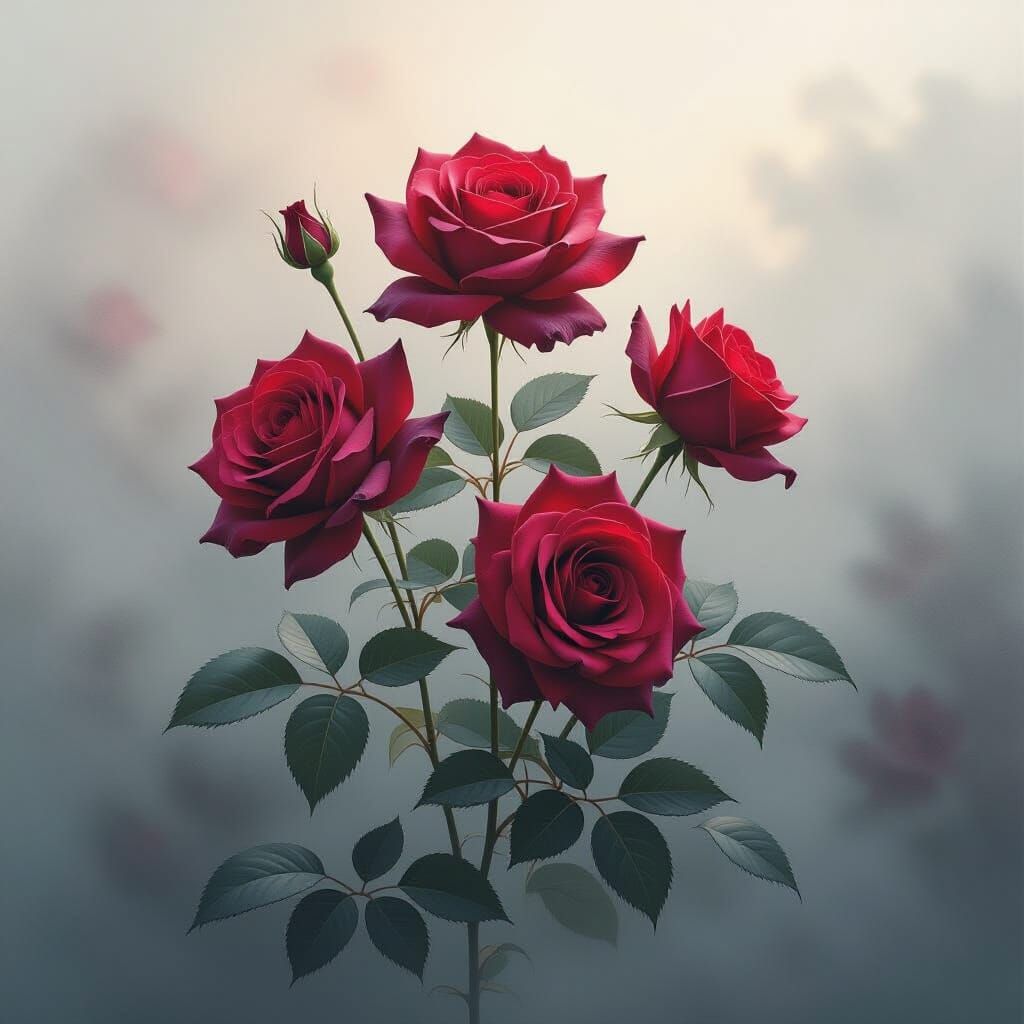 Dark Roses Emerge From Ethereal Mist