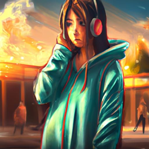 Girl on Fire in Anime-Inspired Studio Ghibli Style