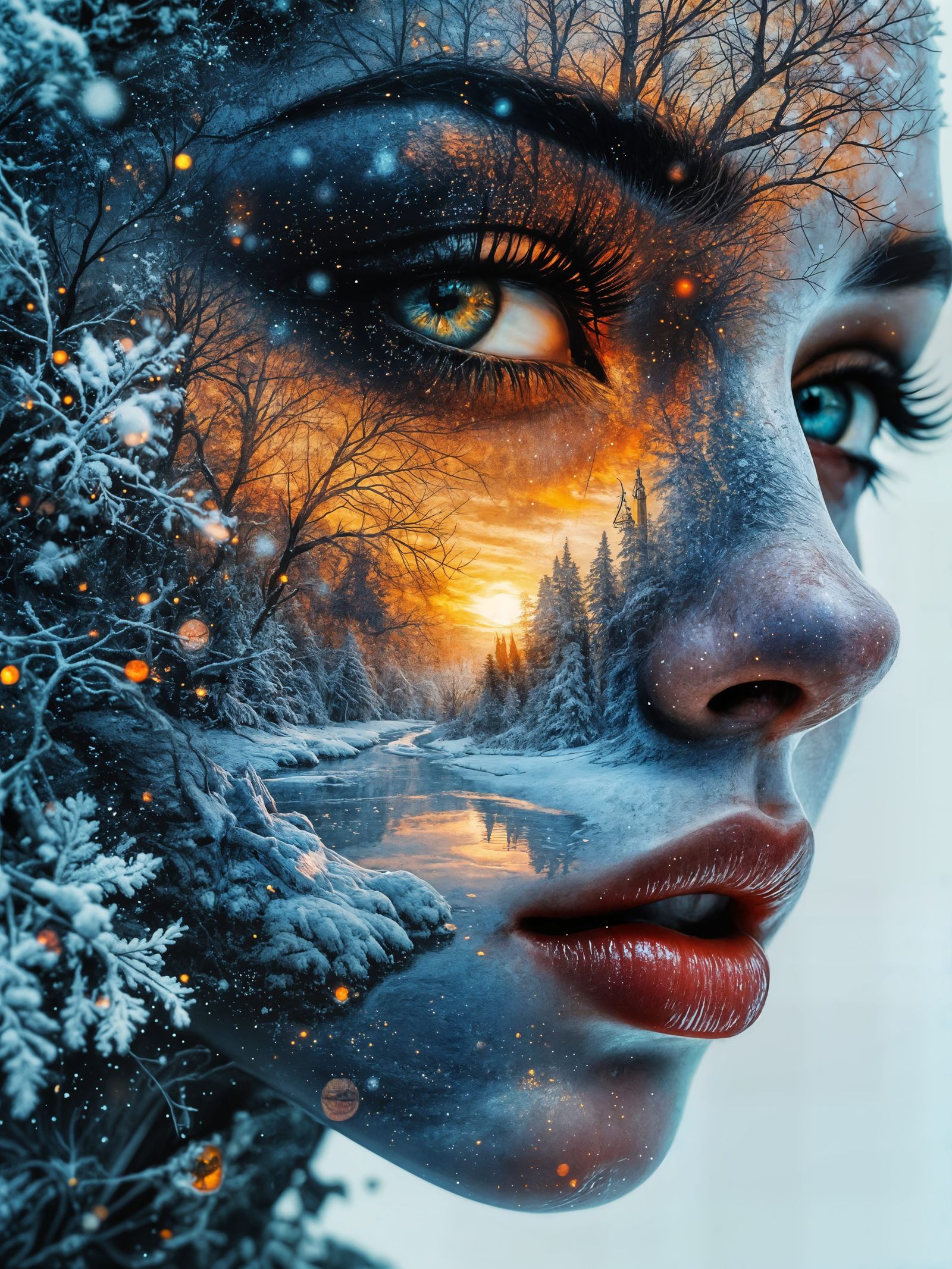 Surreal Winter Portrait in Hyperrealistic Style with Fantasy...