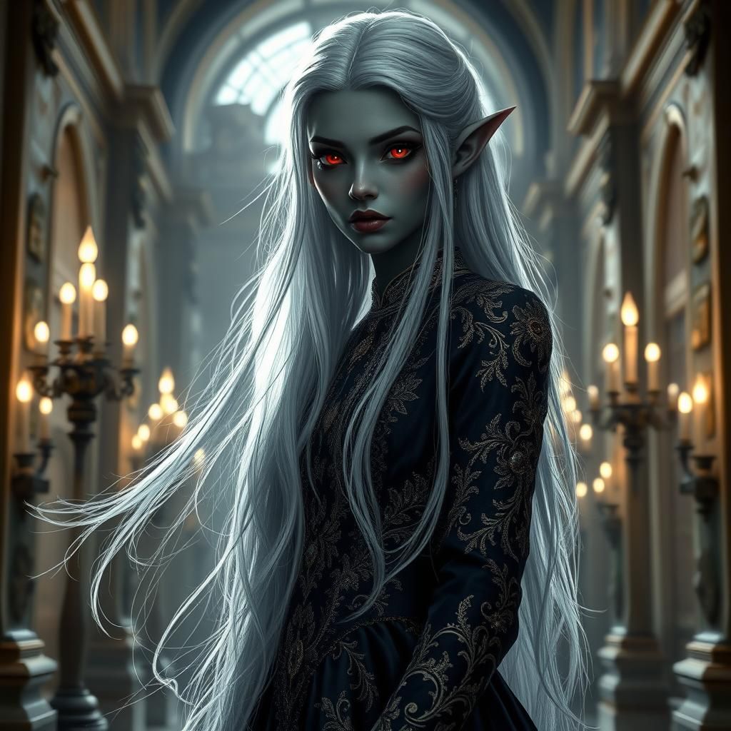 Elegant Drow Woman in Baroque France