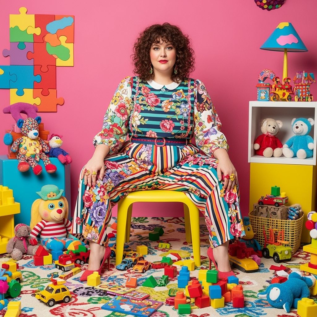 Woman in Playroom: Whimsical Illustration in Garcia Style