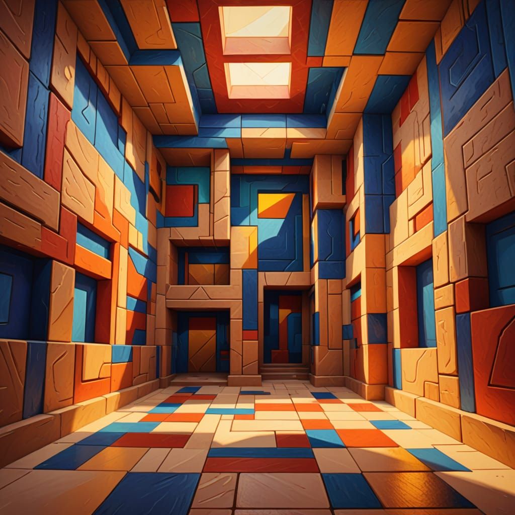 Cubist Heat Chamber Interior in Maximalist Style