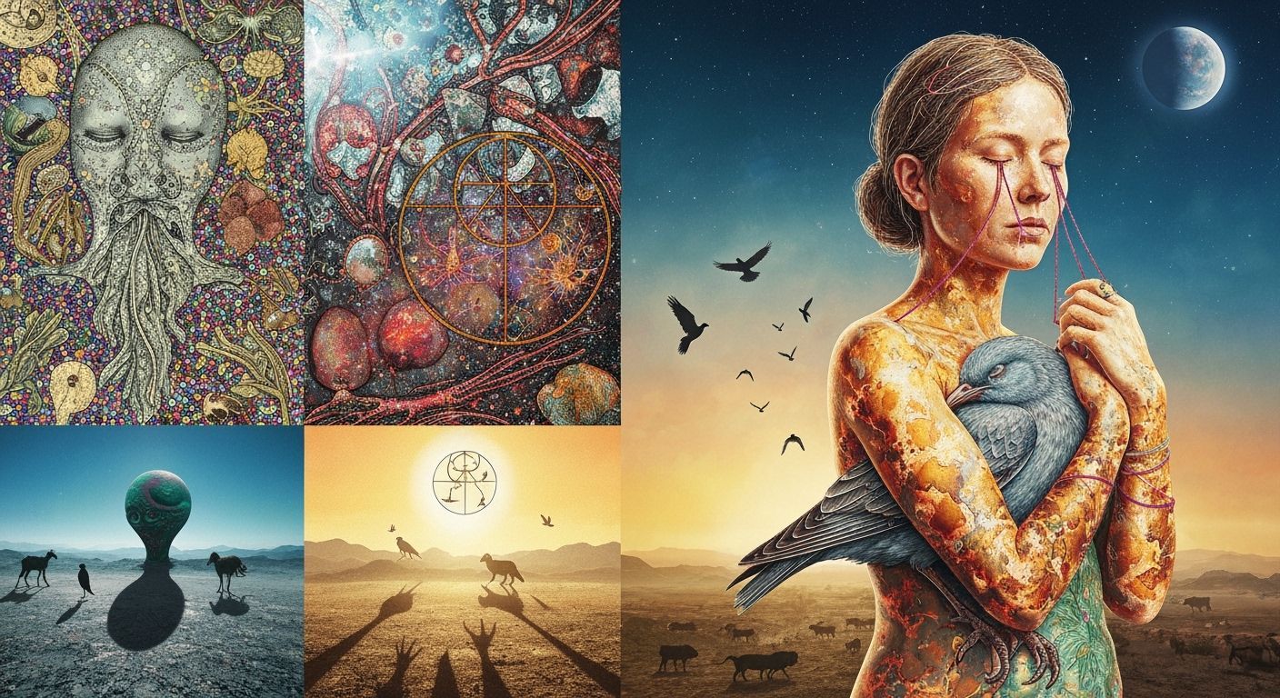 Conceptual Bio Art Collage of Exile Rebel in Ethereal Light