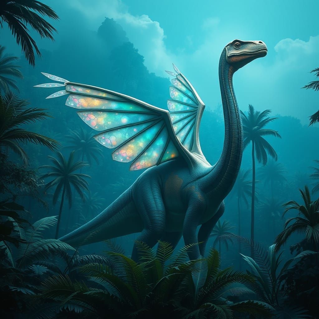 Ethereal Sauropod Dinosaur in Prehistoric Paradise