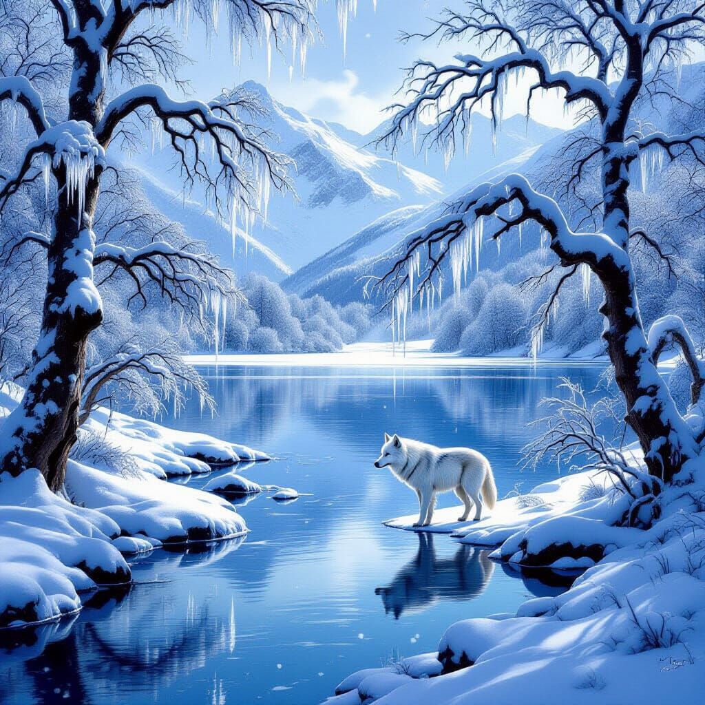 Frozen Lake Tekapo NZ with Lone Wolf in Winter Snow