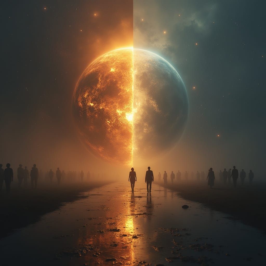 Divided Earth: People, Sun, and Realistic Glow