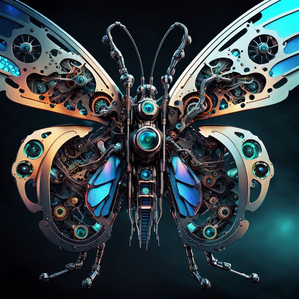 Biomechanical Butterfly Merges with Membrane in Surrealist S...