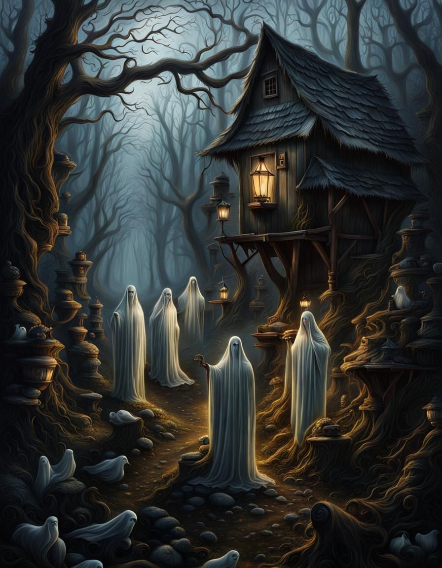 Ethereal Beings in a Haunting Dark Village