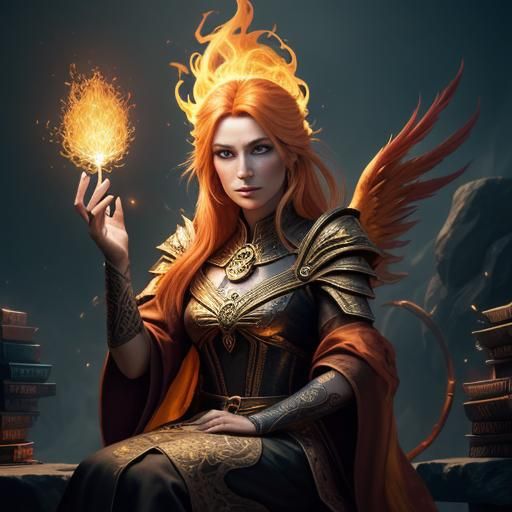 Mystical Phoenix Tarot Reader in Vibrant Oil Painting