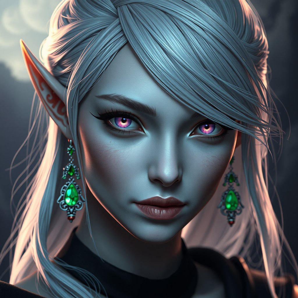 Elegant Elf Woman Portrait in Detailed Matte Painting