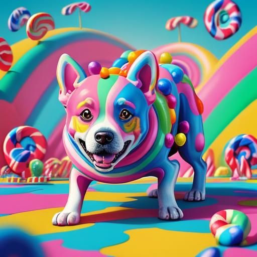 Vibrant Candyland Dog in Whimsical Playful Style