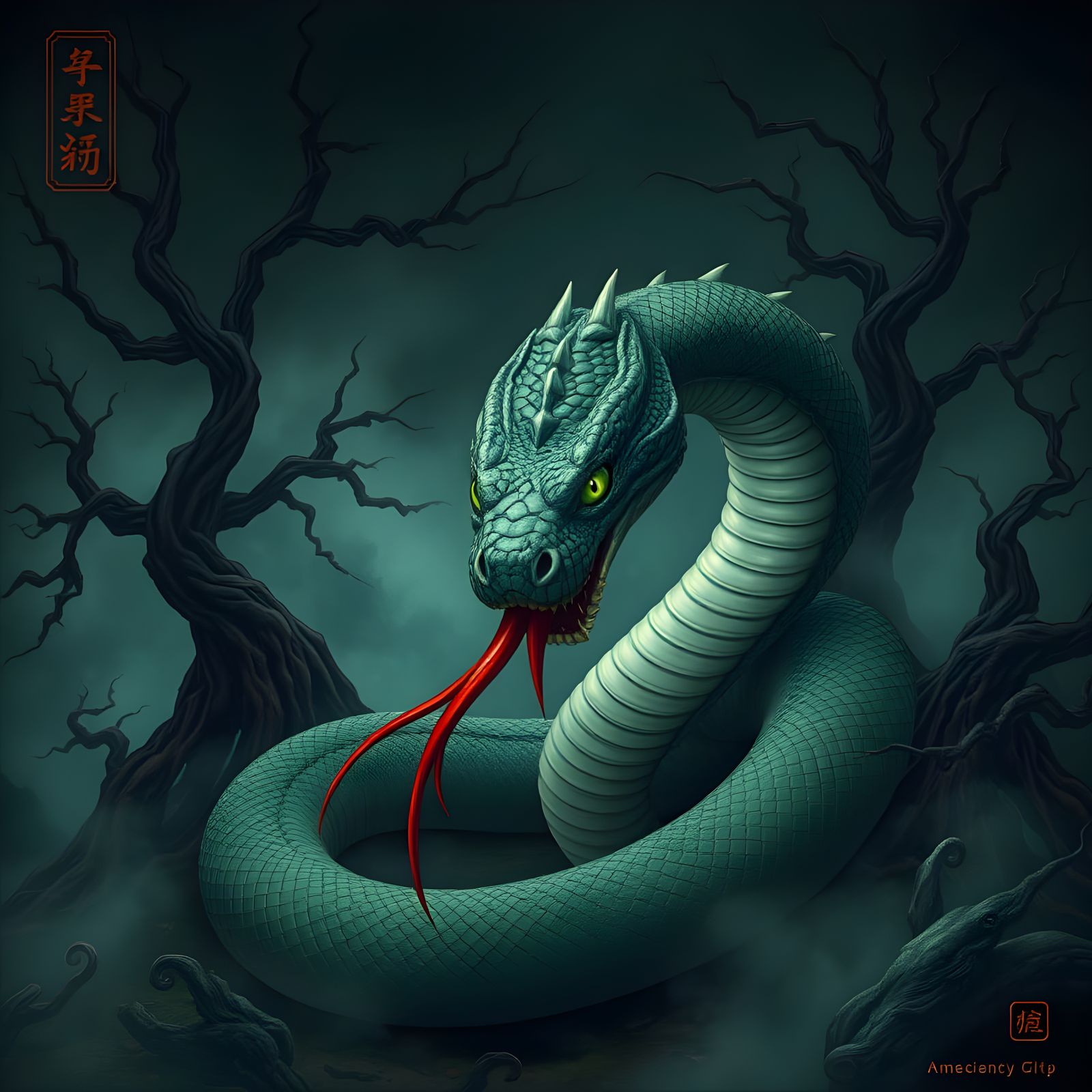 Gothic Chinese Dragon Unveiled in Dark Surrealism