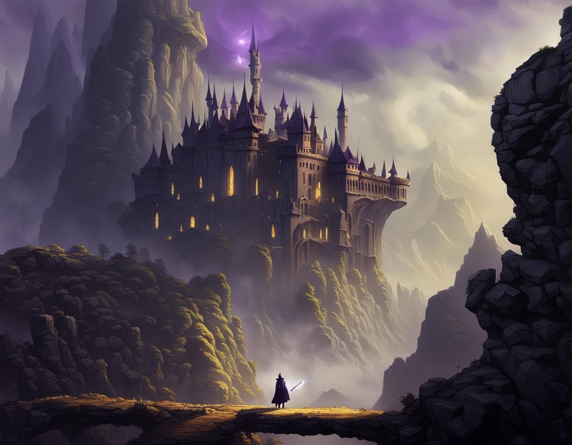 Ethereal Wizard amidst Ruins, in Dark Fantasy Style