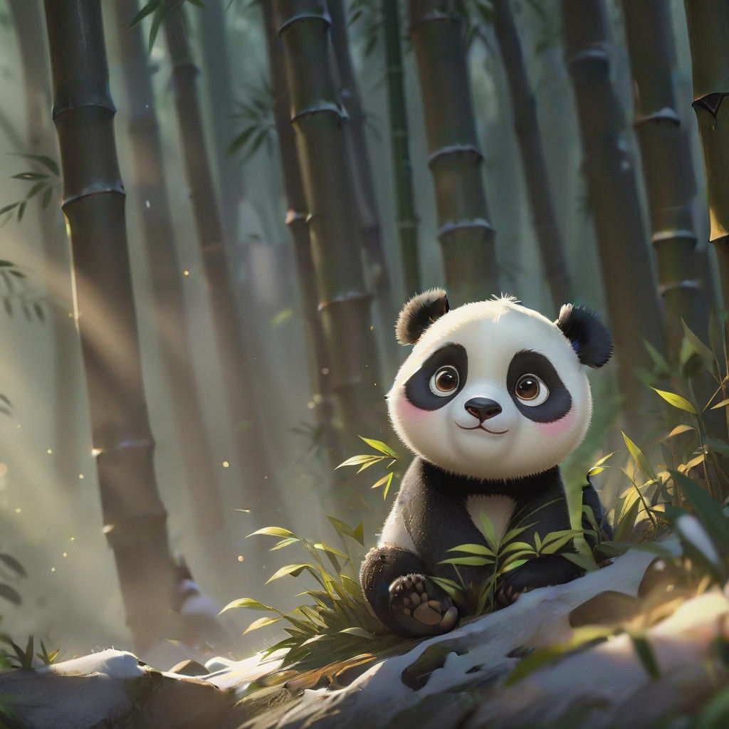 Whimsical Panda in Majestic Bamboo Forest, Pixar-Inspired Di...