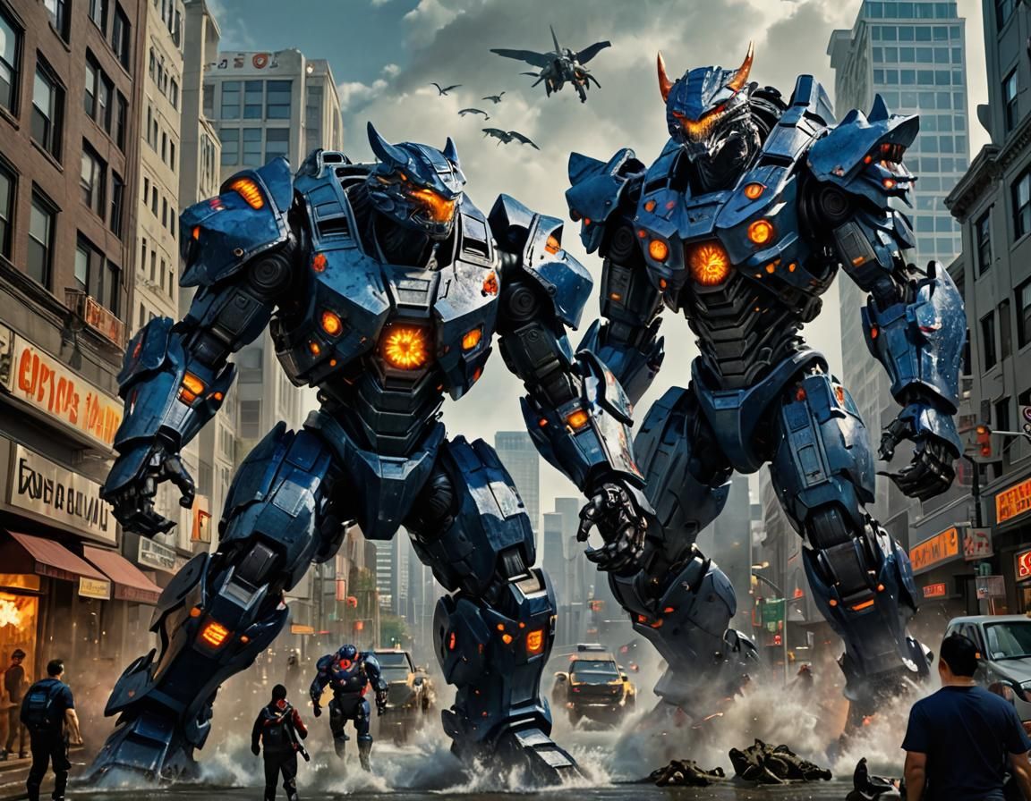 Pacific Rim Jaeger Battling Godzilla