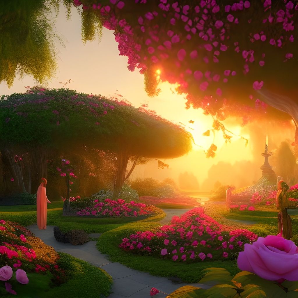 Surreal Golden Hour Rose Garden Concept Art