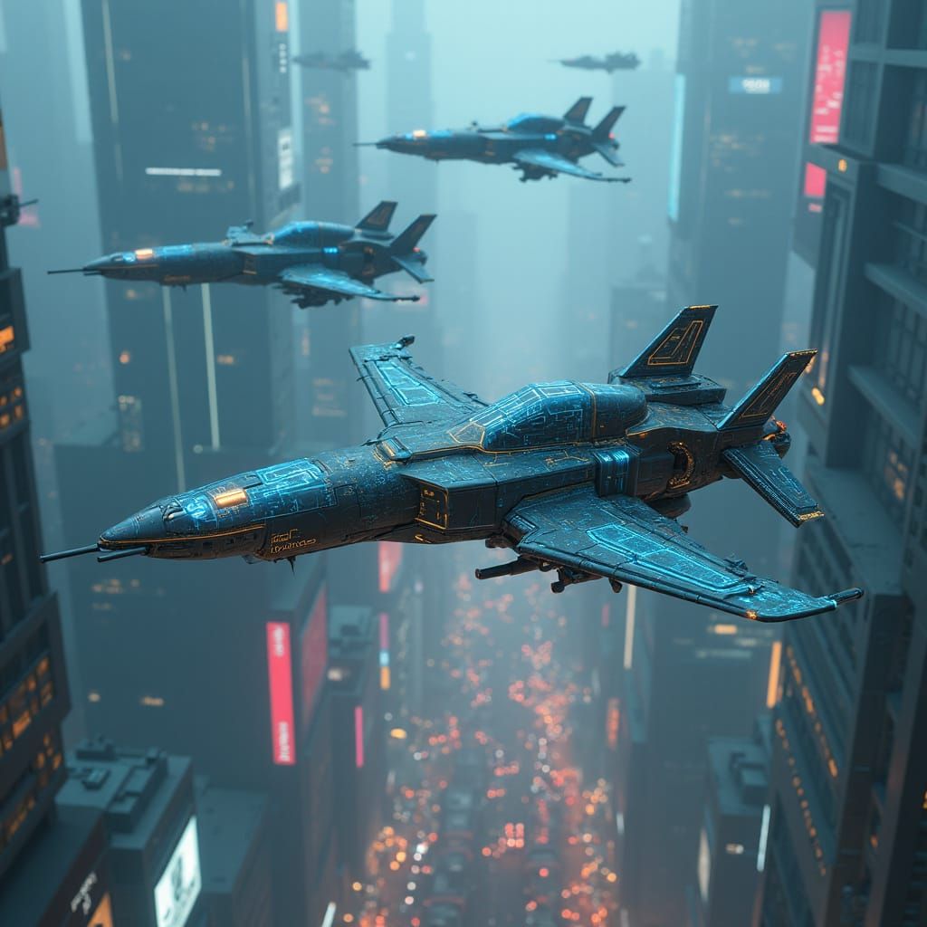 Bioluminescent Drones Over Cyberpunk Metropolis