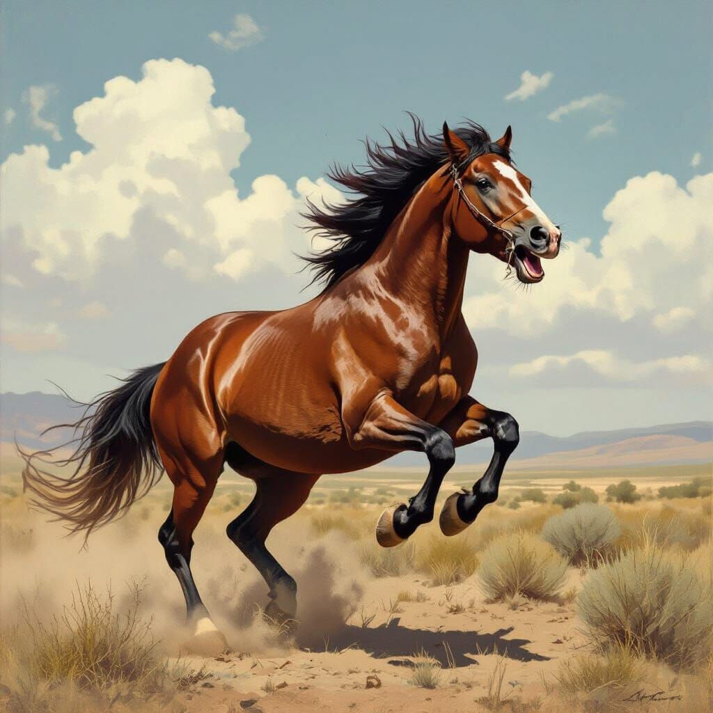 Wild Mustang Rearing, Dramatic Equine Art