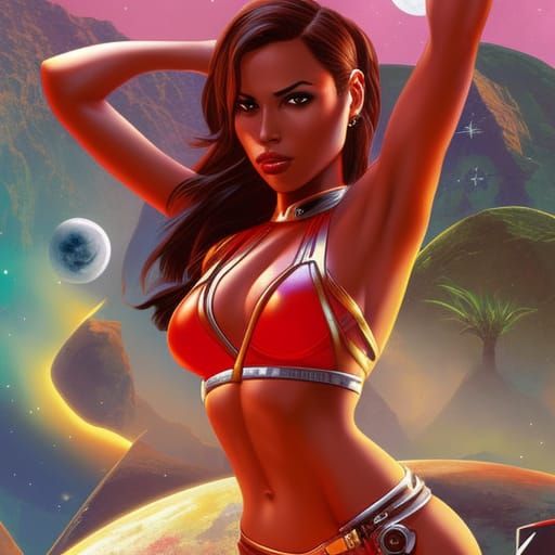 Lara Croft in Cyberpunk Astronaut Illustration