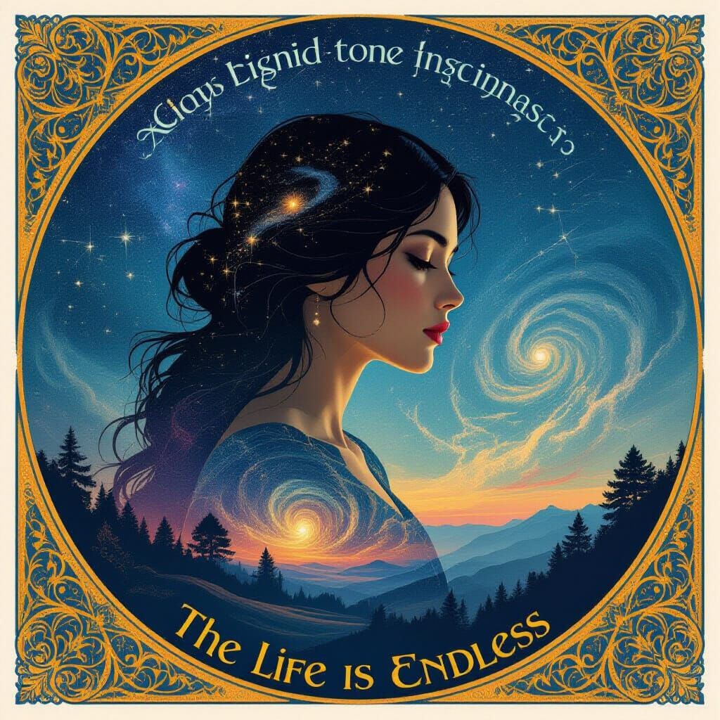 Woman Silhouette Filled with Starry Night Sky in Ethereal Il...