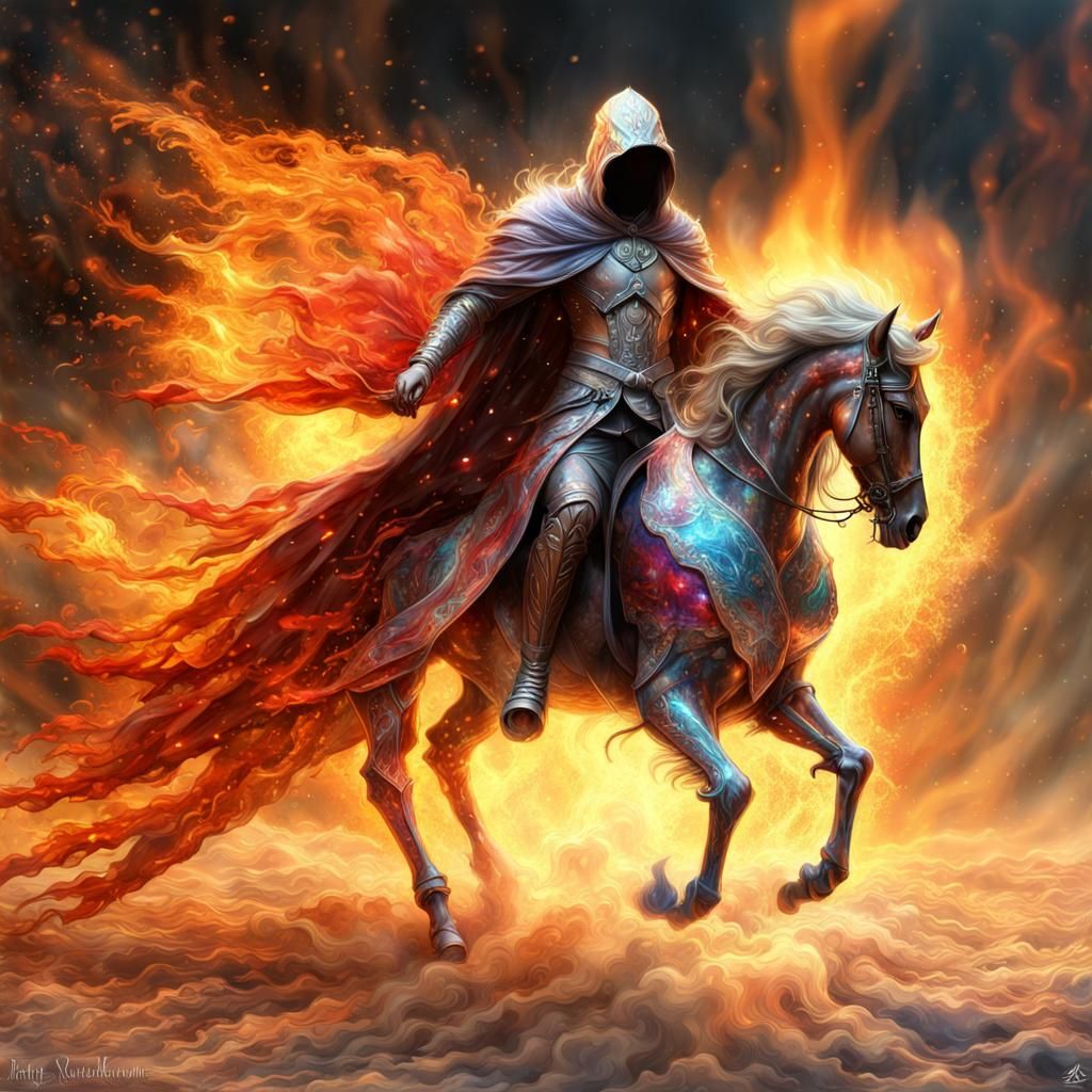 Horseman of the Apocalypse in flames
