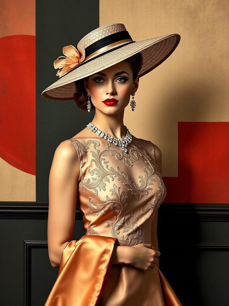 Elegant Woman in Haute Couture Gown and Hat