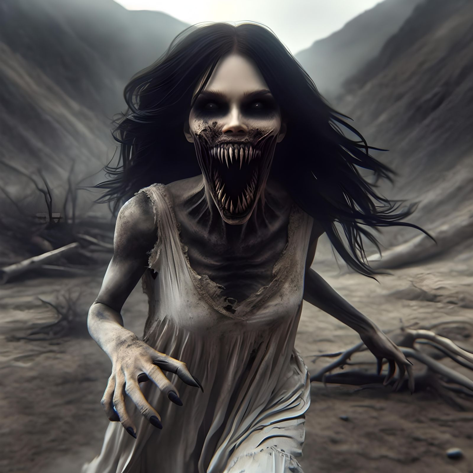 Apocalyptic Woman with Wide Mouth in RTX Realism