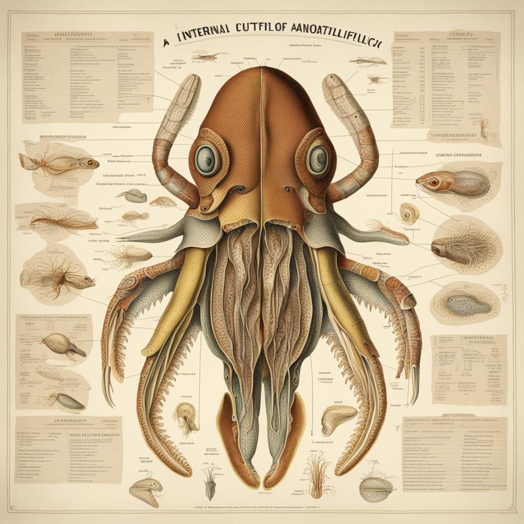 Detailed Cuttlefish Anatomy Chart in Scientific Style