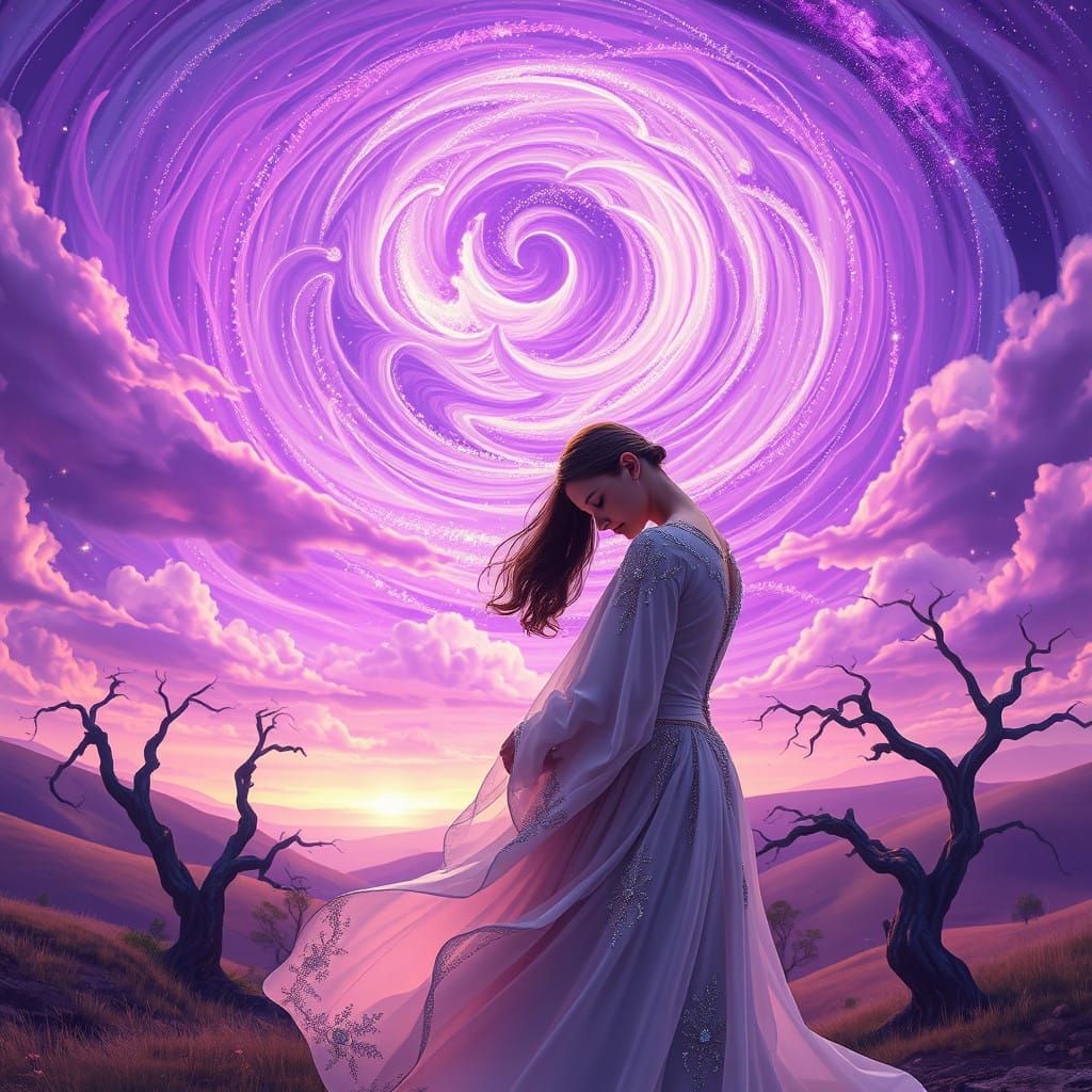 Couple Embracing in Ethereal Dreamlike Landscape