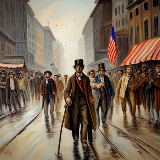 A Kaleidoscope of American Life in 1850, in Vibrant Abstract...