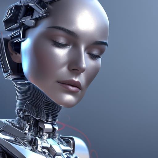 Android Woman in Polished Metal Mirror