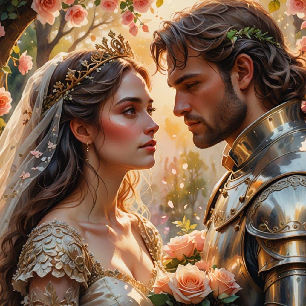 Ogre Princess and Knight Wedding in Watercolor Style
