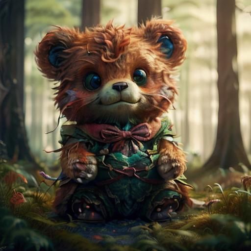 <lora:Lasting cuties:1.0> mid shot close-up teddy bear dress...