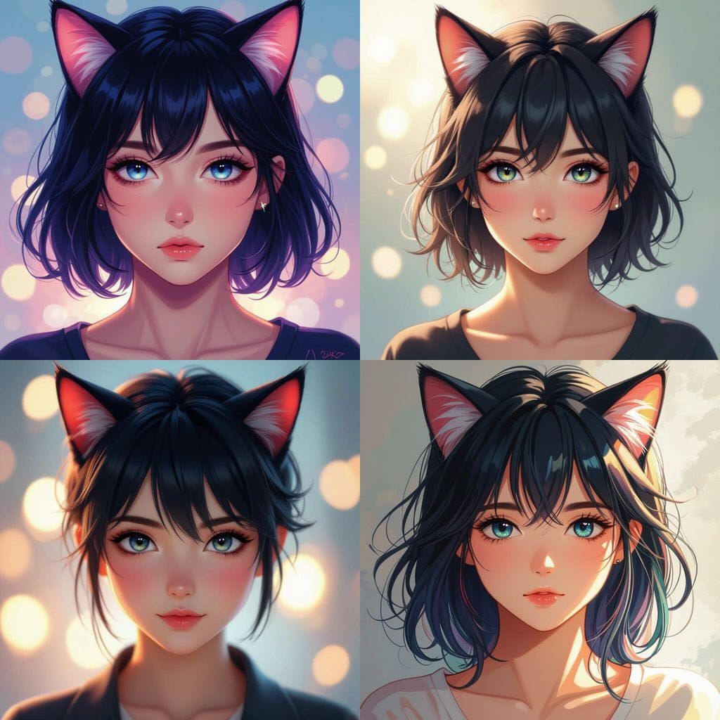 Realistic Manga Style Portrait with Cat Ears