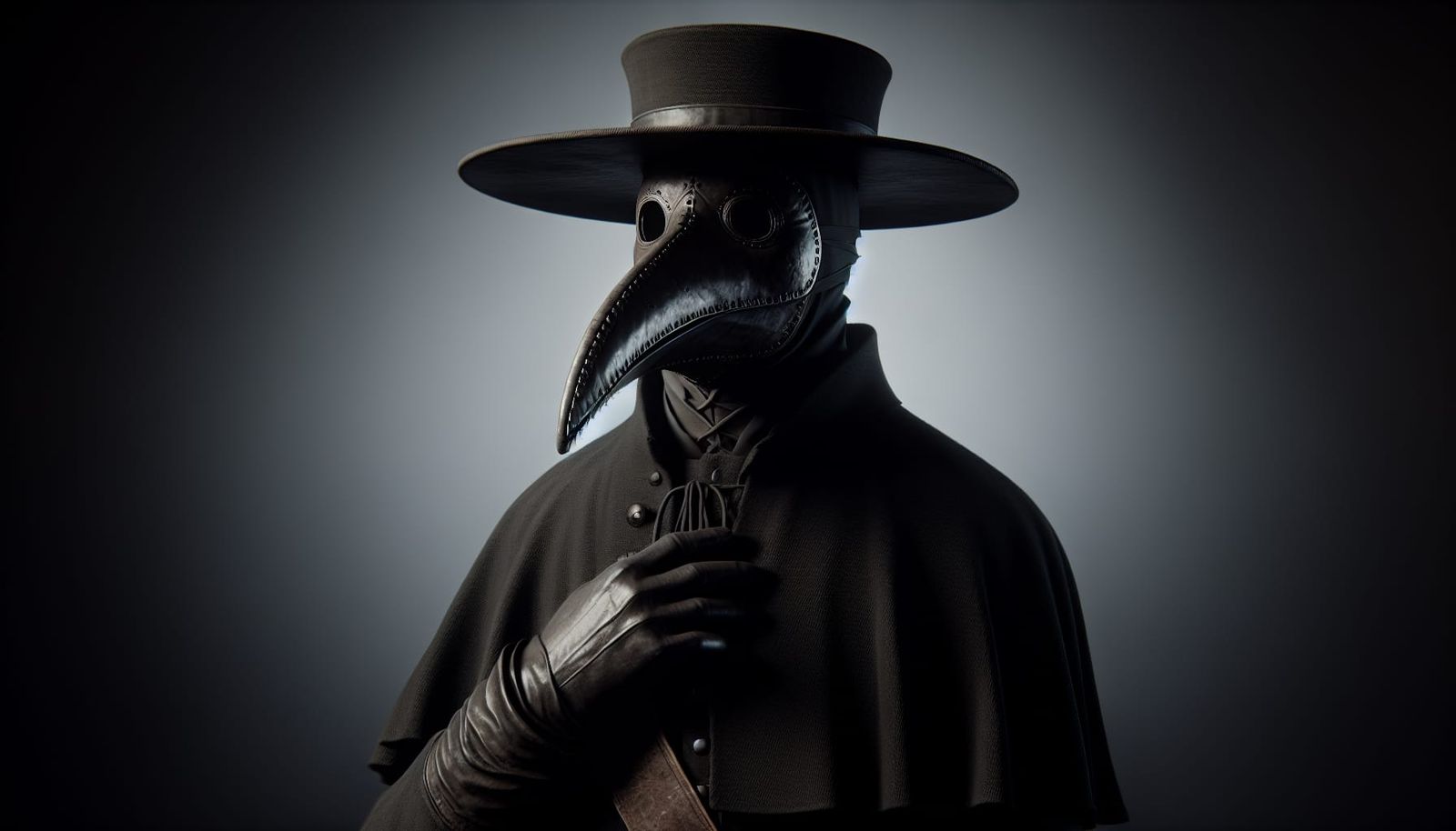 Gothic 17th-Century Plague Doctor in Hyperdetailed Attire