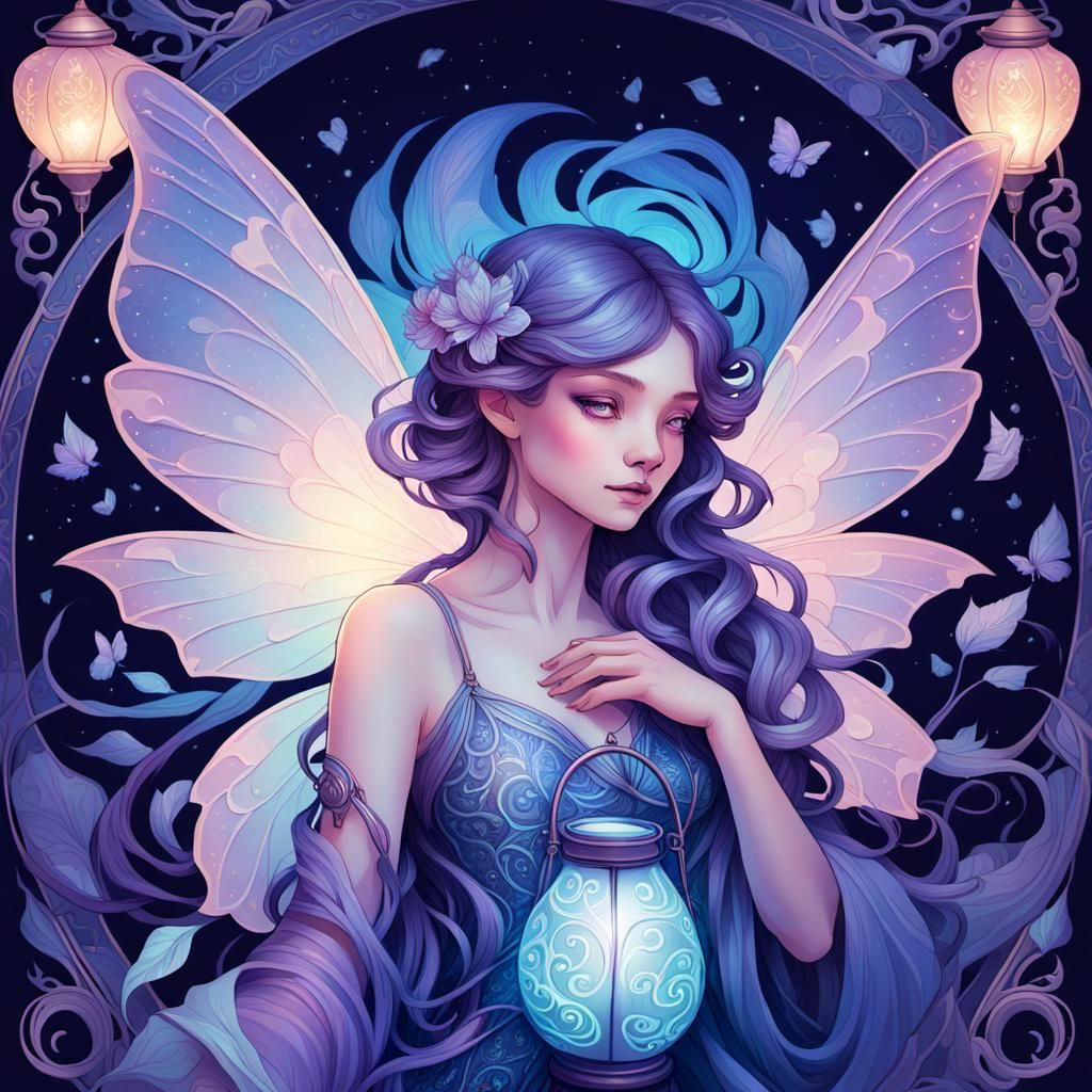 Vibrant, isolated fluorescent fairy, full body, in a mesmeri...