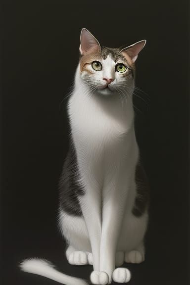 Hyperrealistic Ivory Cat in Gold Accents