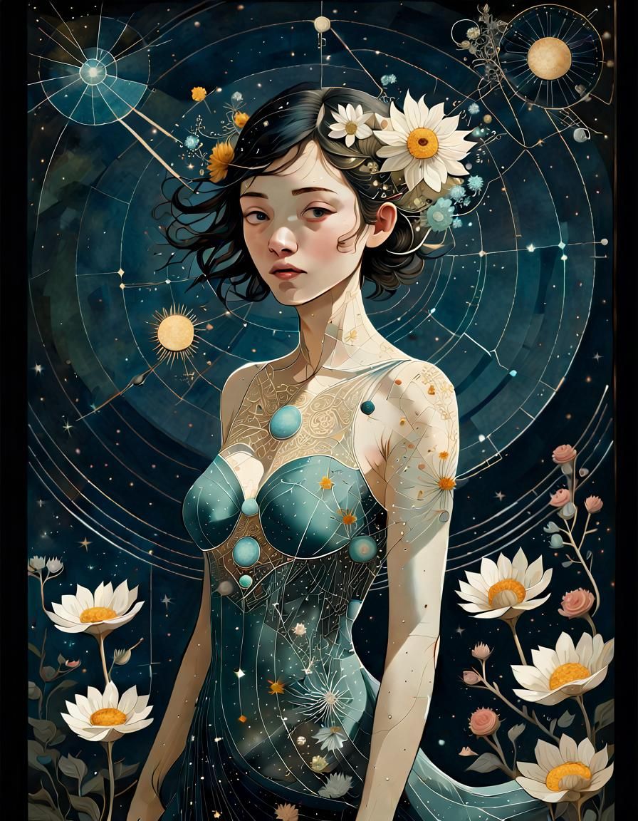 Enchanting Woman in a Whimsical, Multi-Colored Constellation...