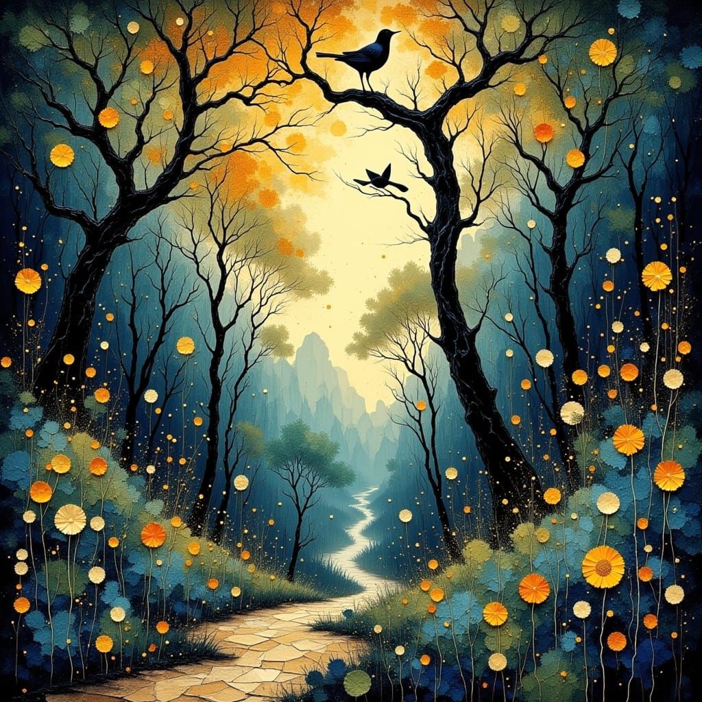 Woodland Scene in Art Nouveau and Gothic Styles