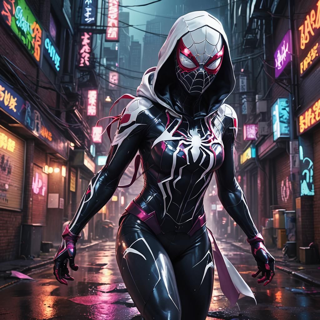 Spider Gwen in Venom Symbiote, Powerful Anime Art Pose